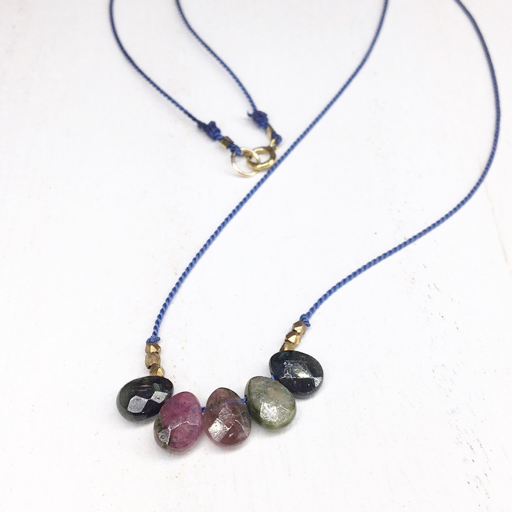 Tourmaline necklace on silk string. Hand made.